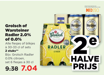 Aanbieding: Grolsch of Warsteiner Radler 2.0 %