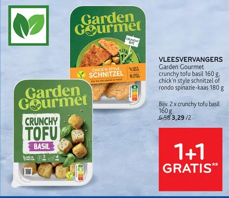 Promotie: Garden Gourmet crunchy tofu basil, chick'n st