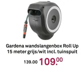 Aanbieding: Wandslangenbox Roll Up 15 meter grijs/wit incl. tuinspuit