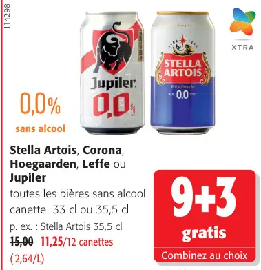 Offre: Stella Artois, Corona, Hoegaarden, Leffe ou Jupiler