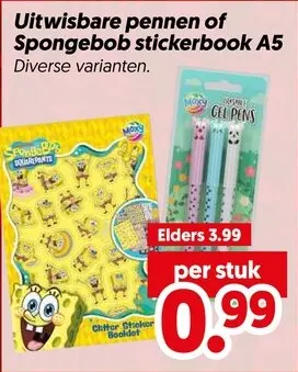 Aanbieding: Uitwisbare pennen of Spongebob stickerbook A5