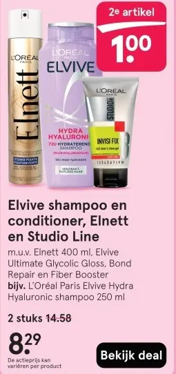 Aanbieding: Elvive shampoo en conditioner, Elnett en Studio Line