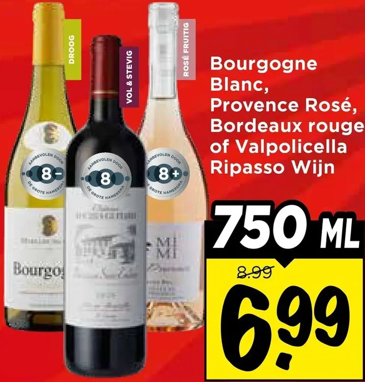 Aanbieding: Bourgogne Blanc, Provence Rosé, Bordeaux rouge of Valpolicella Ripasso Wijn