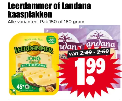 Aanbieding: Leerdammer of Landana kaasplakken