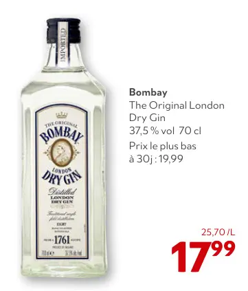 Offre: Bombay The Original London Dry Gin