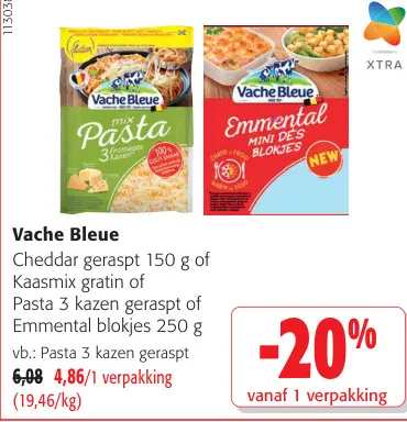 Promotie: Cheddar geraspt of Kaasmix gratin of Pasta 3 kazen