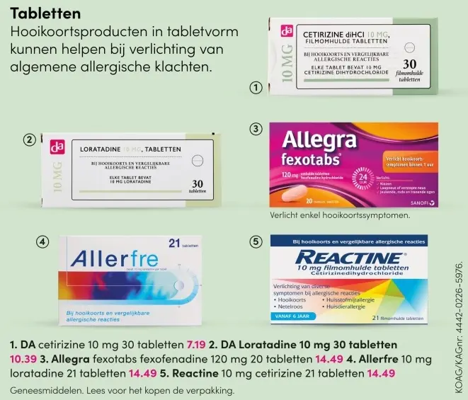 Aanbieding: Tabletten hooikoorts