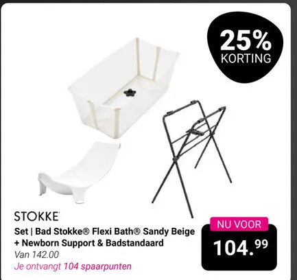 Aanbieding: Flexi Bath® Sandy Beige + Newborn Support & Badstandaard