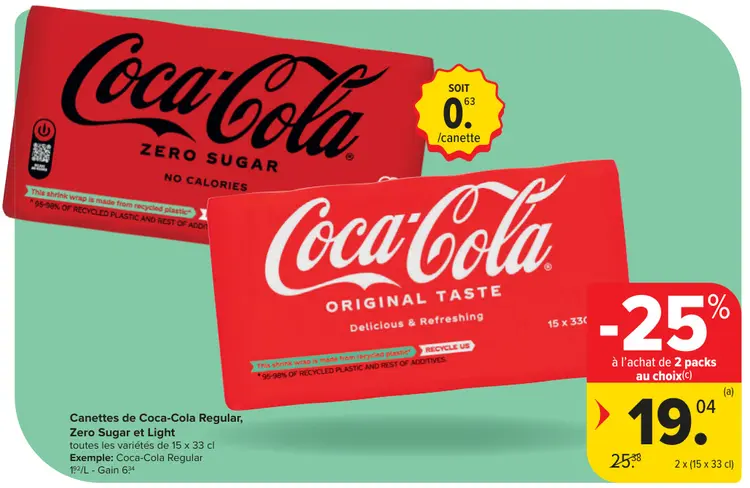 Offre: Canettes de Coca-Cola Regular, Zero Sugar et Light
