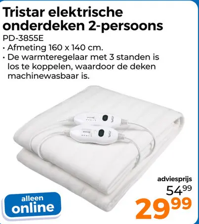Aanbieding: Tristar elektrische onderdeken 2-persoons
