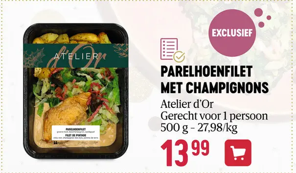 Promotie: Parelhoenfilet met champignons