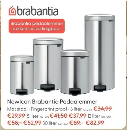 Aanbieding: Brabantia pedaalemmer Newicon 3L mat staal/ fingerprint proof
