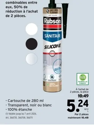 Offre: Rubson SANITAIR SILICONE