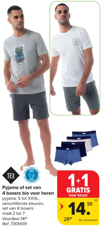 Promotie: Pyjama of set van 4 boxers bio voor heren