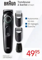 Offre: BRAUN Tondeuse à barbe BT3421