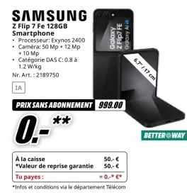 Offre: SAMSUNG Z Flip 7 Fe 128GB Smartphone