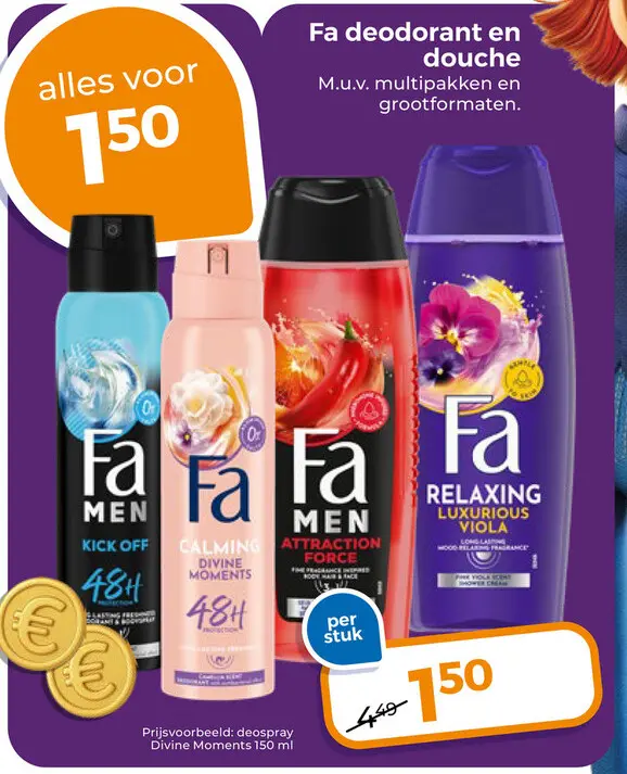 Aanbieding: Fa deodorant en douche