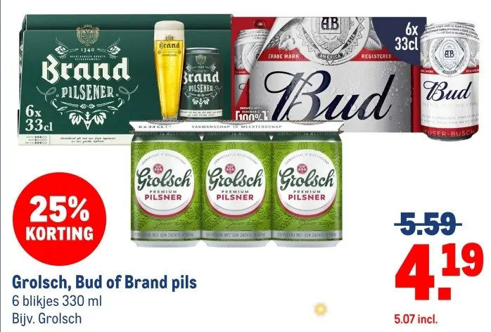 Aanbieding: Grolsch, Bud of Brand pils