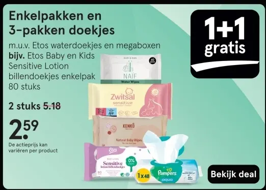 Aanbieding: Enkelpakken en 3-pakken doekjes