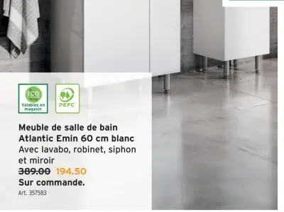 Offre: Meuble de salle de bain Atlantic Emin 60 cm blanc