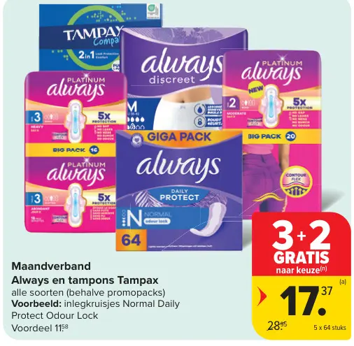 Promotie: Maandverband Always en tampons Tampax