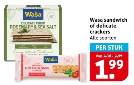 Aanbieding: Wasa sandwich of delicate crackers