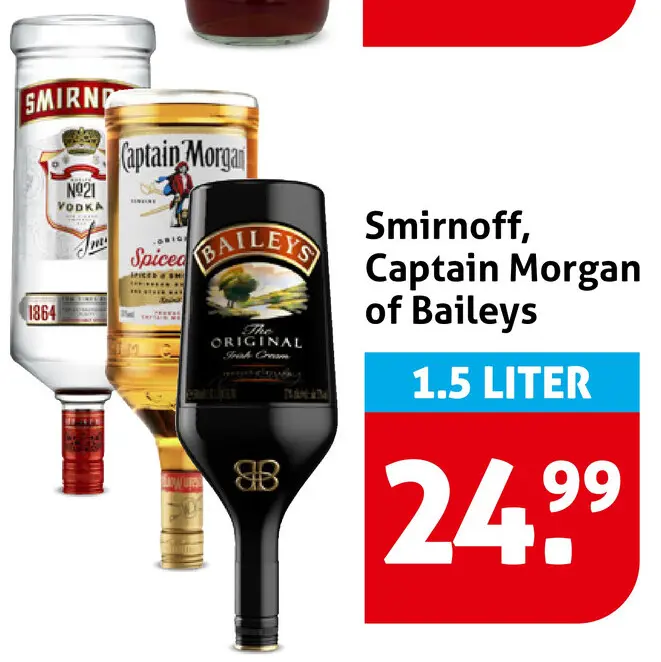 Aanbieding: Smirnoff, Captain Morgan of Baileys