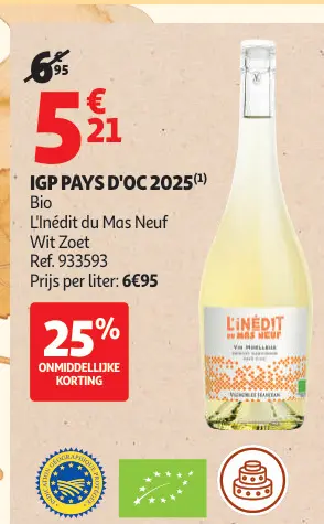 Promotie: Igp Pays D'oc Bio L'inédit Du Mas Neuf Wit Zoet