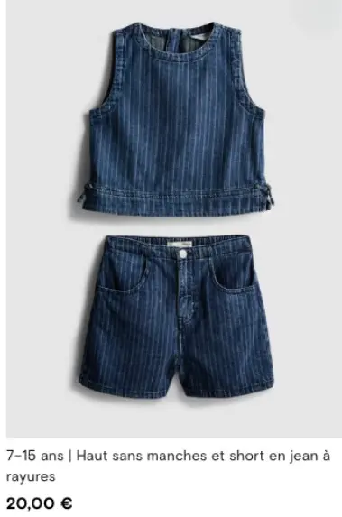 Offre: Haut sans manches et short en jean à rayures
