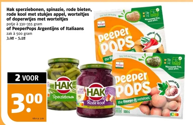 Aanbieding: sperziebonen, spinazie, rode bieten, rode kool, worteltjes of doperwtjes met worteltjes