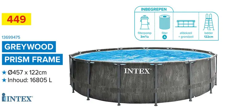 Promotie: Intex Greywood Prism Frame Zwembad 26742GN - Ø457x122cm - Incl. Pomp+Afdekzeil+Ladder
