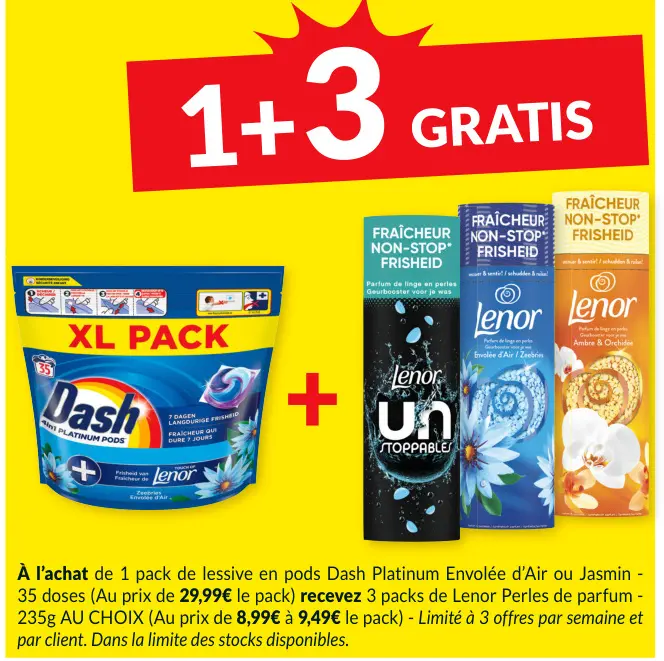 Offre: Lessive en pods Dash Platinum Envolée d'Air 