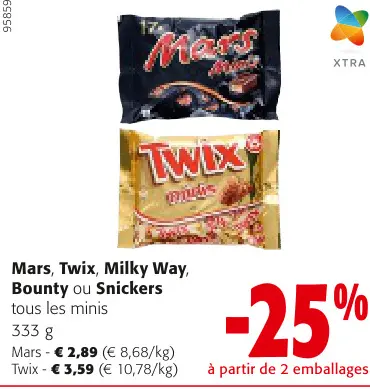 Offre: Mars, Twix, Milky Way, Bounty ou Snickers