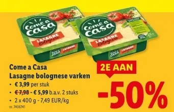 Promotie: Lasagne bolognese varken