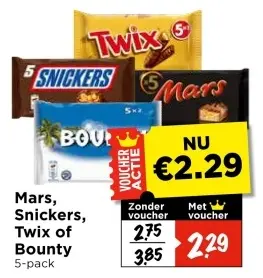Aanbieding: Mars, Snickers, Twix of Bounty