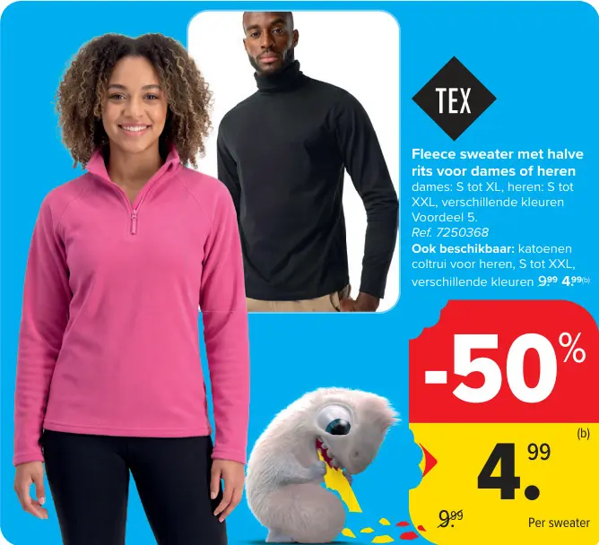 Promotie: Fleece sweater met halve rits