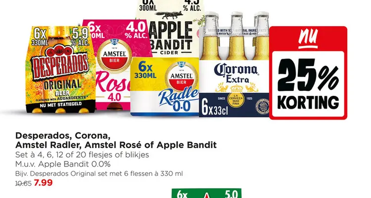 Aanbieding: Desperados, Corona, Amstel Radler, Amstel Rosé of Apple Bandit
