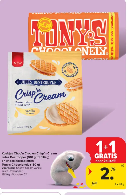 Promotie: Koekjes Choc'n Croc en Crisp'n Cream en chocoladetabletten