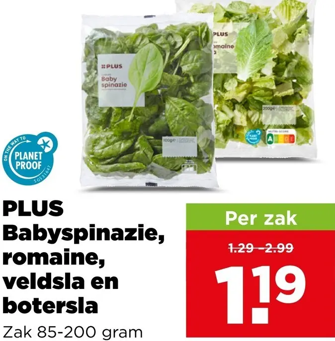 Aanbieding: PLUS Babyspinazie, romaine, veldsla en botersla