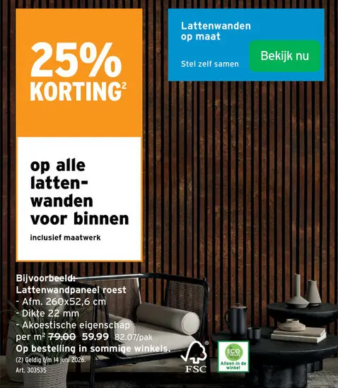 Promotie: Lattenwandpaneel roest