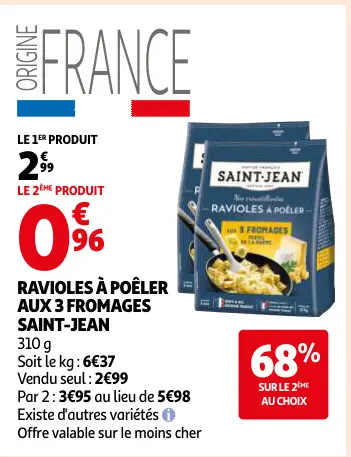 Promotie: Ravioles à poêler aux 3 fromages