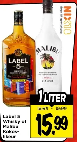 Aanbieding: Label 5 Whisky of Malibu Kokoslikeur