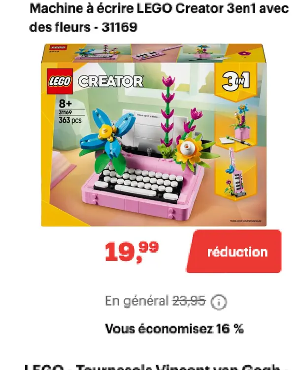 Offre: Machine à écrire LEGO Creator 3en1 avec des f