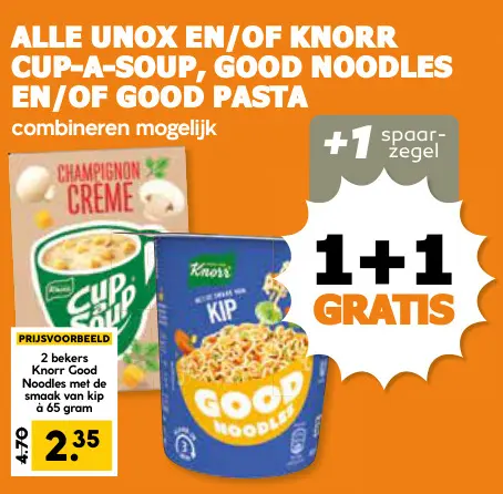 Aanbieding: Alle Unox en/of Knorr cup-a-soup, good noodles en/of Good Pasta