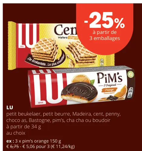 Offre: Petit beukelaer, petit beurre, Madeira, cent, penny, choco as, Bastogne, pim's, cha cha ou boudoir