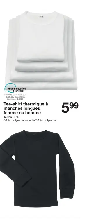 Offre: Tee-shirt thermique à manches longues femme ou homme