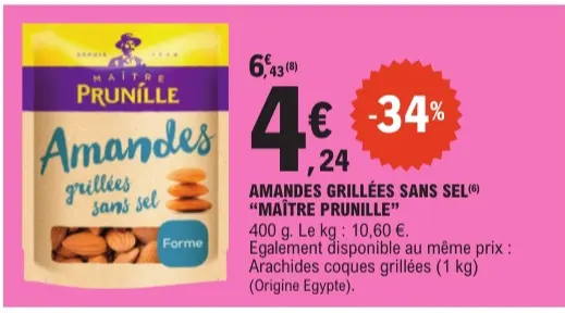 Offre: Amandes grillées sans sel