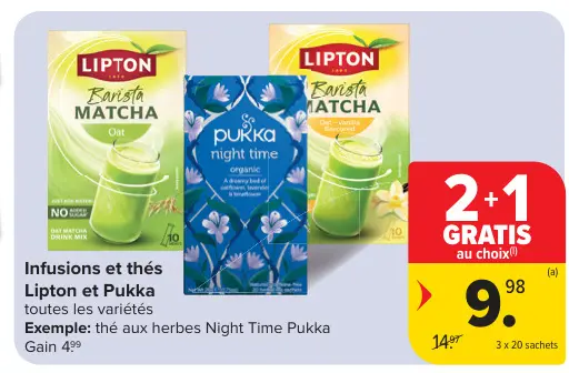 Offre: Infusions et thés Lipton et Pukka