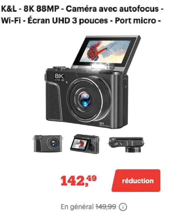 Offre: K&L - 8K 88MP - Caméra avec autofocus - Wi-Fi