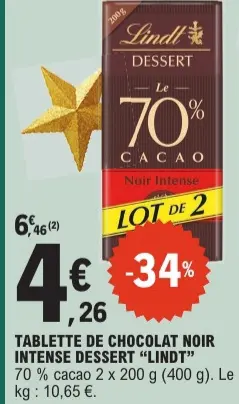 Promotie: Tablette de chocolat noir intense dessert
